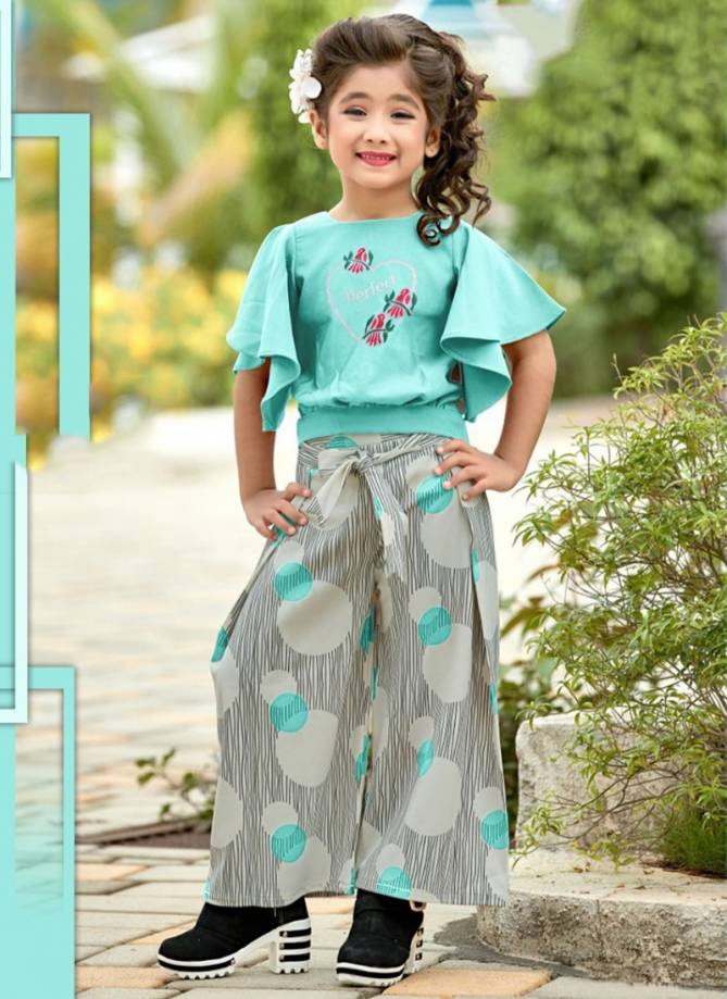 VEERA CHILDREN Fancy Stylish Western Wear Poli Rayon Printed Top And Plazzo Girls Wear Collection